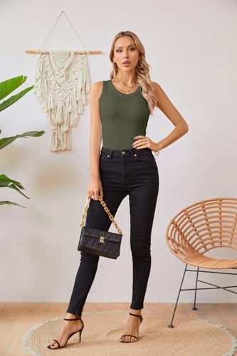 VICHYIE Womens Summer Tank Tops Crewneck Sleeveless Shirts Ribbed Tanks Slim Fitted Casual Basic Tee Shirt