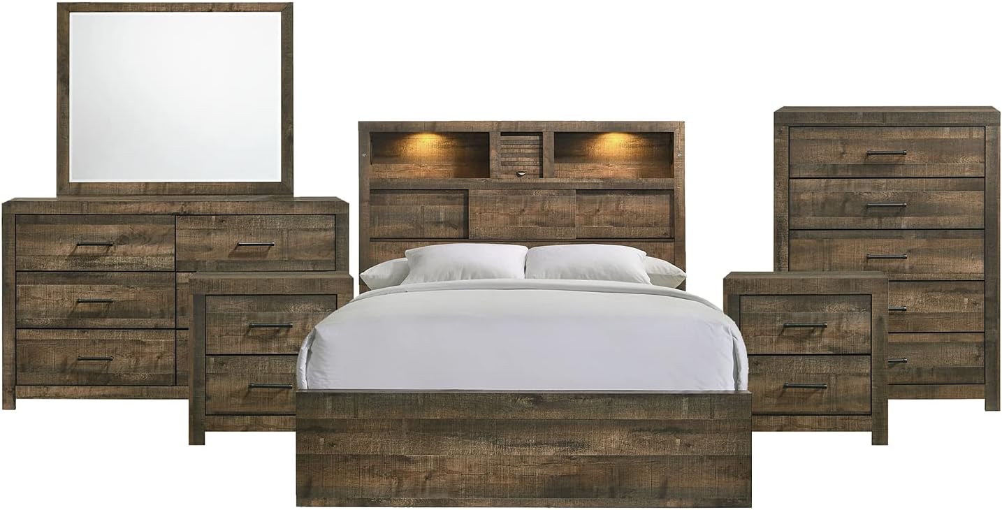 Picket House Furnishings Beckett King Bookcase Panel 6PC Bedroom Set with Bluetooth