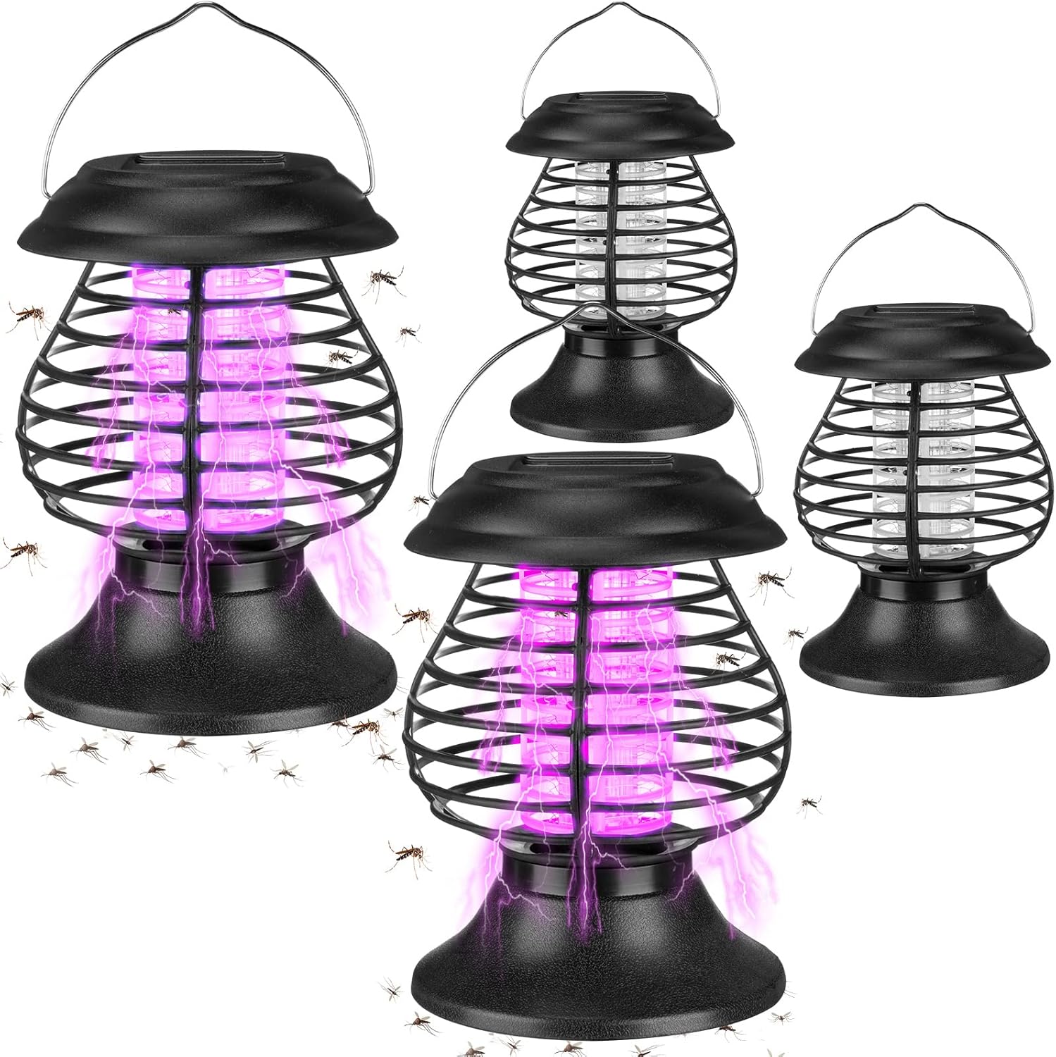 4 Pack Solar Bug Zapper Outdoor Waterproof Mosquito Zapper Outdoor Mosquito Repellent Trap Solar Powered Bug Lights for Outside Fly Mosquito Killer Outdoor for Home Camping Backyard (Novelty Style)