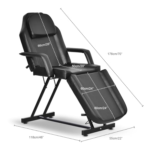 Paddie Professional Tattoo Bed Chair Adjustable Folding with Storage Pocket and Towel Hook for Client/Esthetician, Spa/Facial Care/Lash Extension/Massage/Wax, Black