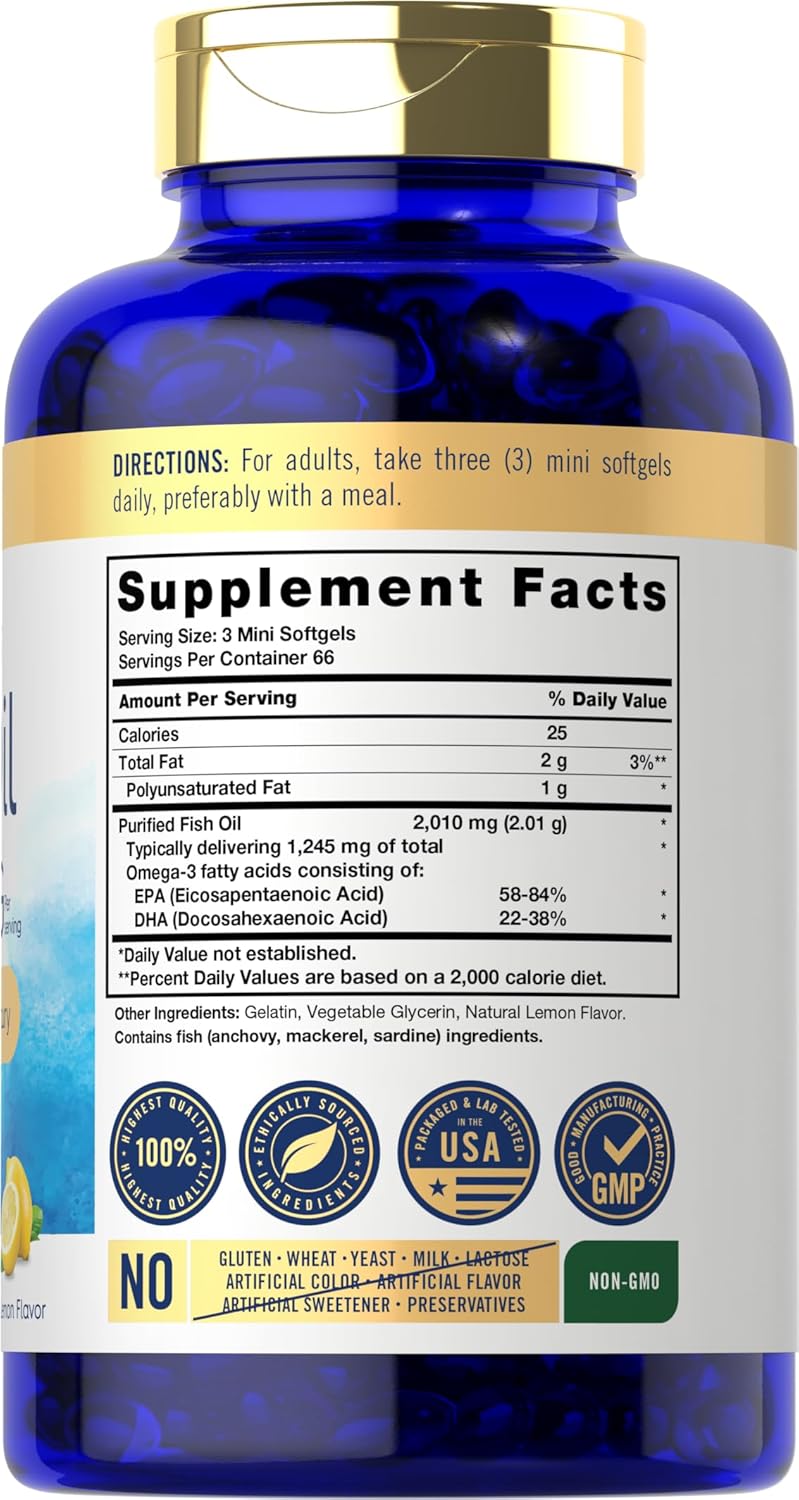 Carlyle Mini Fish Oil Softgels | 2010 mg | 200 Omega-3 Pills | with EPA & DHA | Non-GMO & Gluten Free Supplement