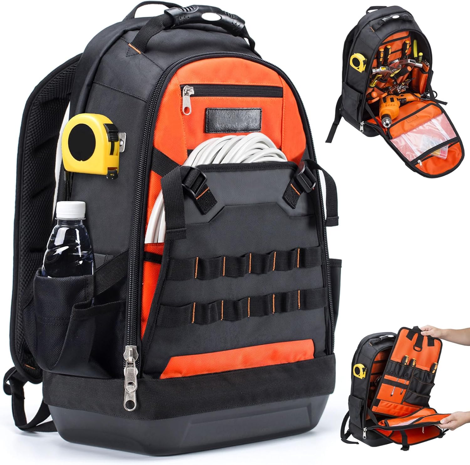 Tool Backpack, Tool Bag Backpack Heavy Duty Electrician Construction Backpack Tool Bag, HVAC Tool Backpack for Men with Waterproof Base