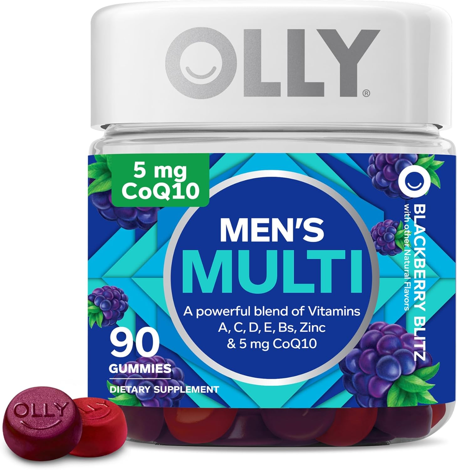 OLLY Men's Multivitamin Gummy, Overall Health and Immune Support, Vitamins A, C, D, E, B, Lycopene & Extra Strength Daily Energy Gummy, Caffeine Free, 1000mcg Vitamin B12, CoQ10, Goji Berry