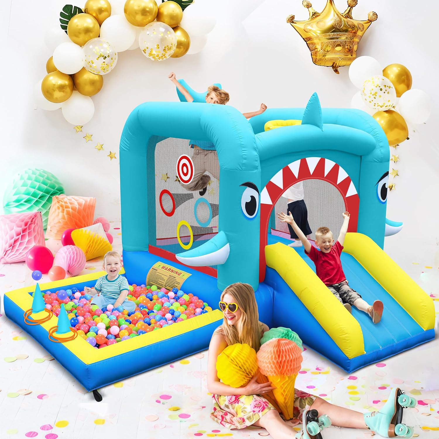 Culaluva Inflatable Bounce House: Jump Bouncer Castle Slide Combo - 7 in 1 for Kids 3-8 - with 370W Blower - for Indoor Outdoor Play