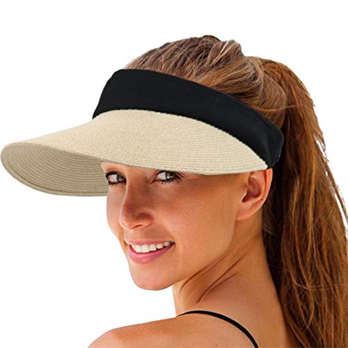 Women Straw Sun Visor Hat Wide Brim Summer UV Protection Beach Cap Foldable Packale Korean Style