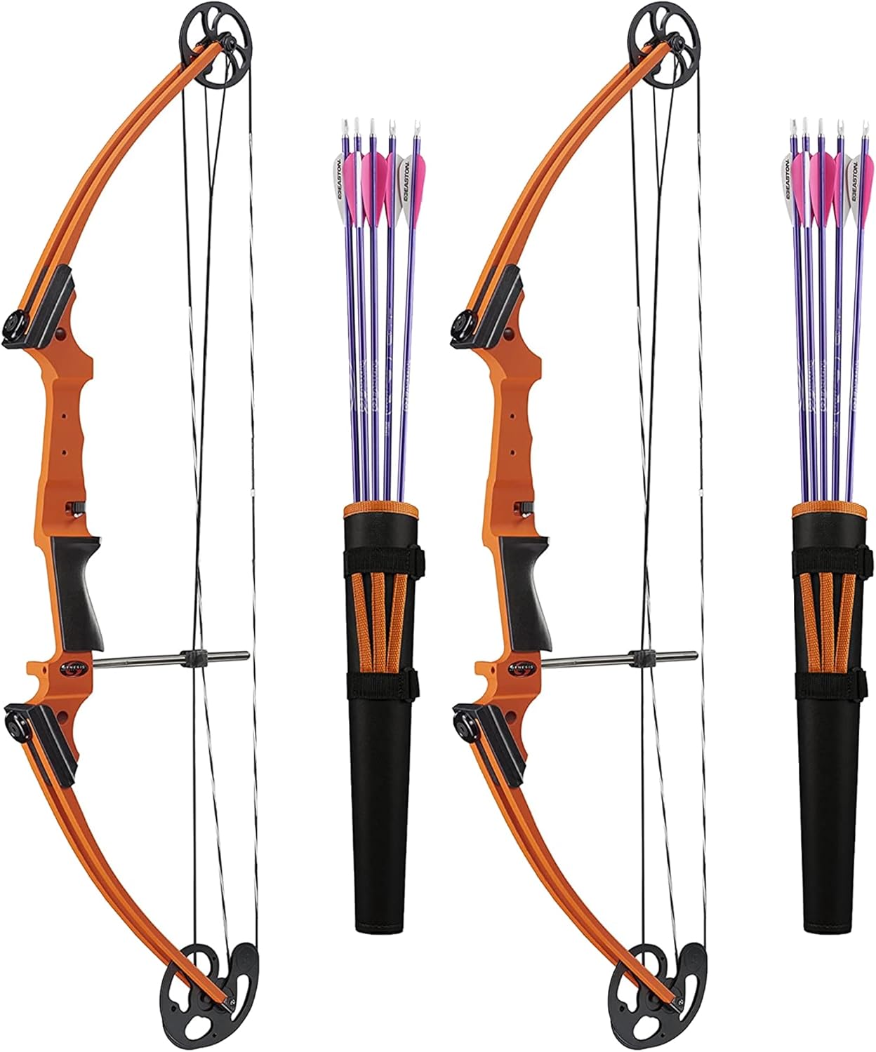 Genesis Archery Original Adjustable Lightweight Durable Left-Handed Compound Bow Kit with Belt Quiver, Arm Guard, and Arrows, Orange (2 Pack)