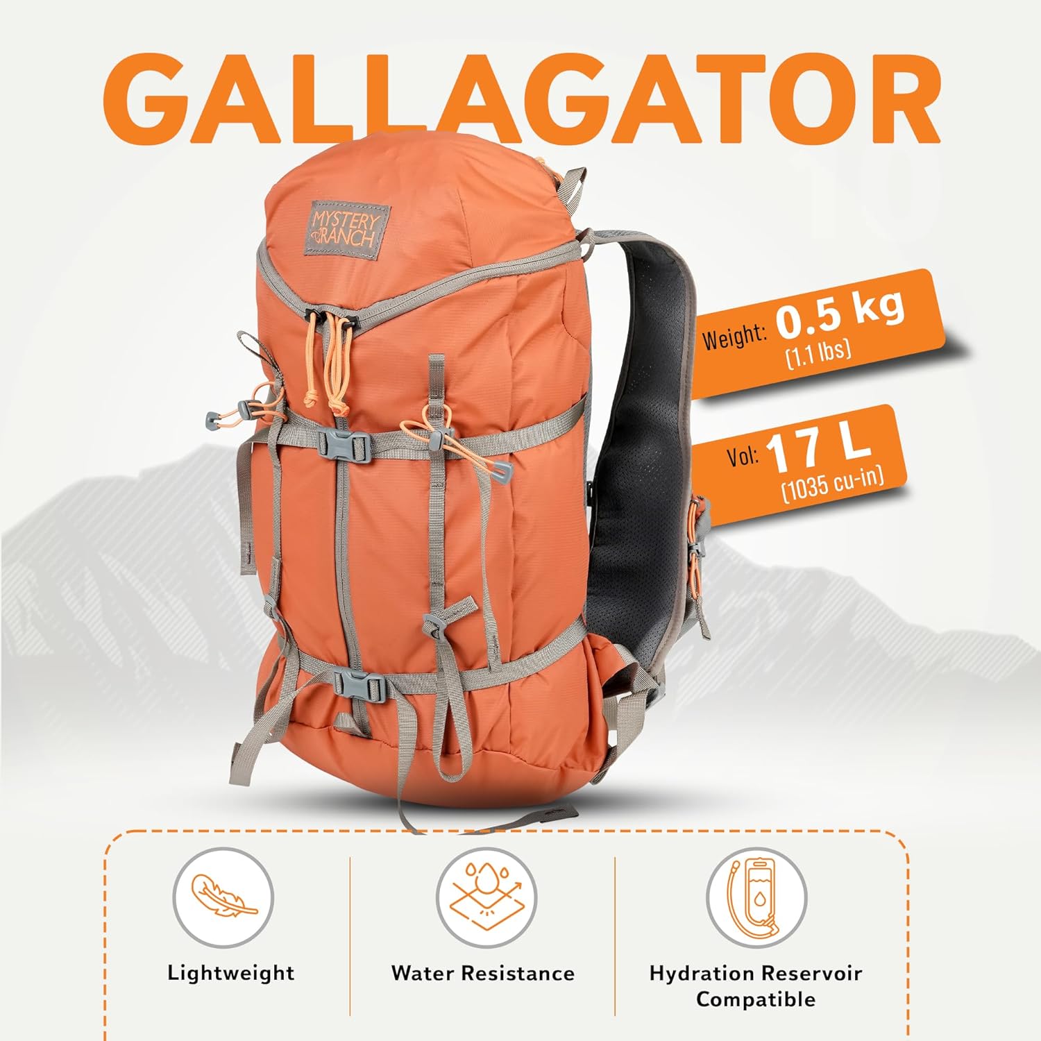 Mystery Ranch Gallagator 20 Daypack - Travel Bag to Hiking Backpack, Paprika, L/XL