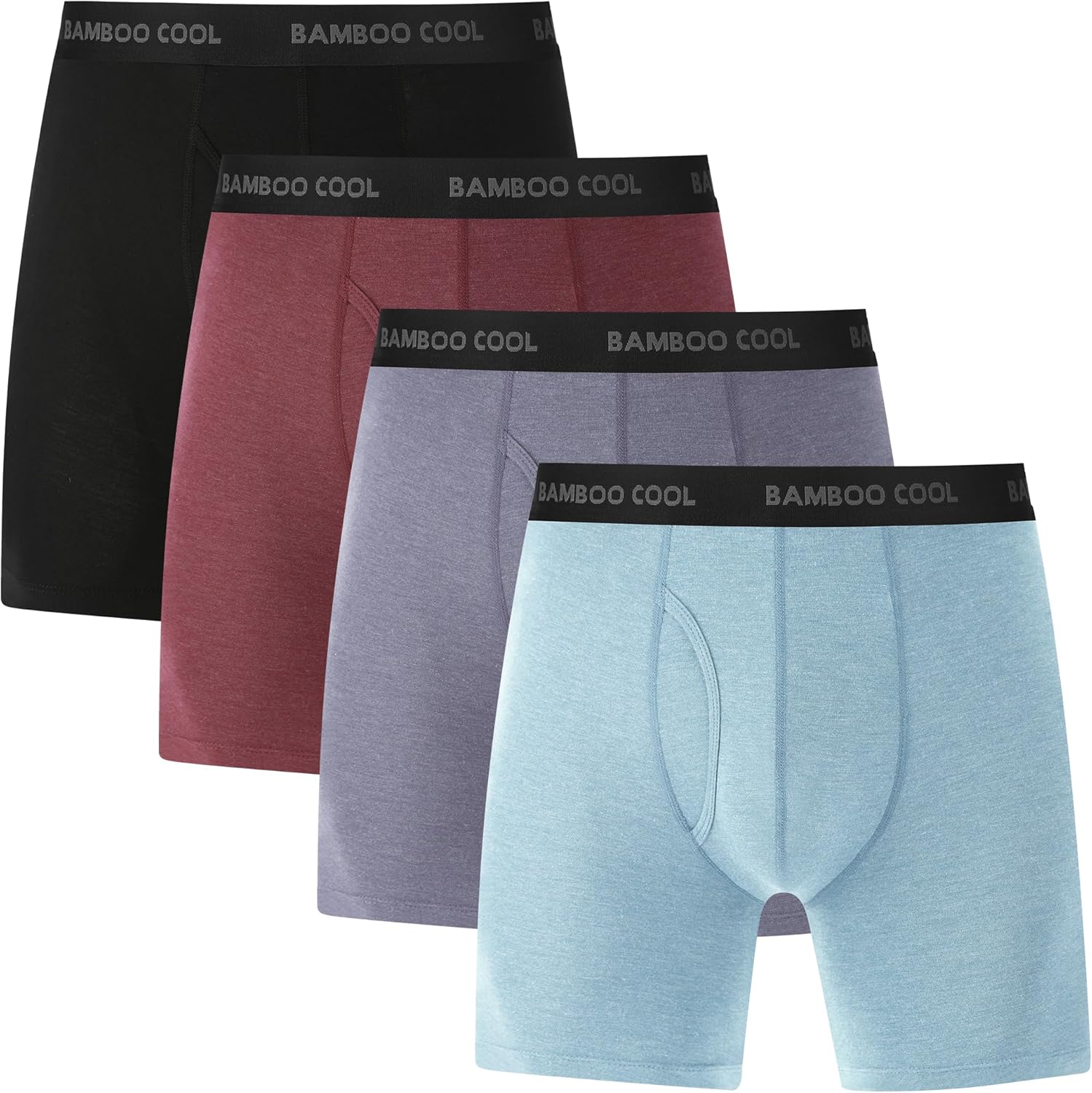 BAMBOO COOL Men’s Underwear boxer briefs Soft Comfortable Bamboo Viscose Underwear Trunks (4 Pack) (M, long boxer briefs)