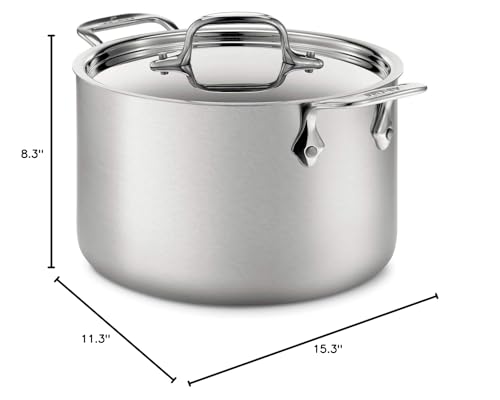All-Clad D5 5-Ply Brushed Stainless Steel Stockpot 8 Quart Induction Oven Broiler Safe 600F Pots and Pans, Cookware Silver