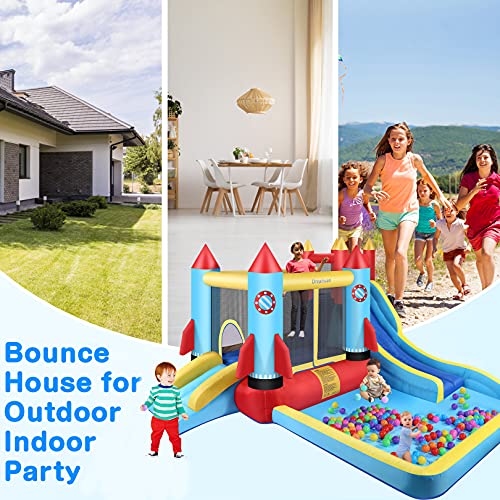 Inflatable Water Bounce House with Blower Kids Water bouncy Castle with Slide, Climbing Wall, Plash Pool, Including Carry Bag Repair Kit ((146 x 132 x 81) Castle)