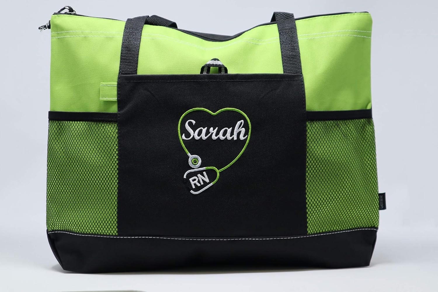 Personalized Nurse, CNA, RN, LPN Embroidered Tote Bag with Mesh Pockets