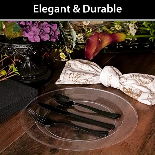 120 Count Plastic Plates 10.25 inch Premium Quality Heavyweight China Like Disposable Plates, Wedding and Party Dinnerware, Crystal Clear, Value Pack 120 Count