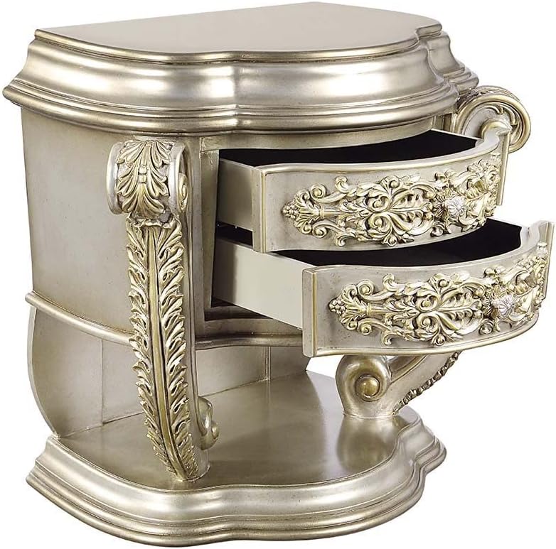 Acme Furniture Wood Nightstand with 2 Drawers, Champagne and Gold