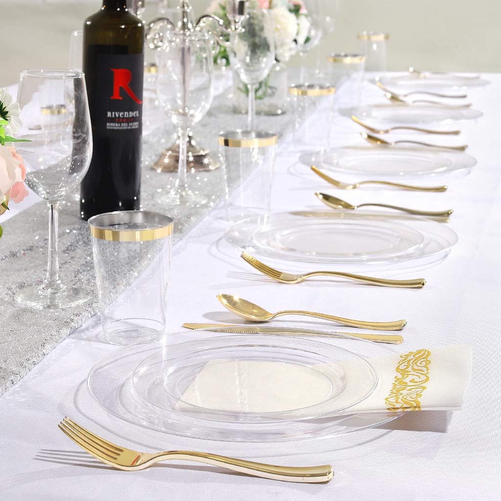 bUCLA 100Pieces Clear Plastic Plates -10.25inch Dinner Plates- Premium Weddings & Party Plates