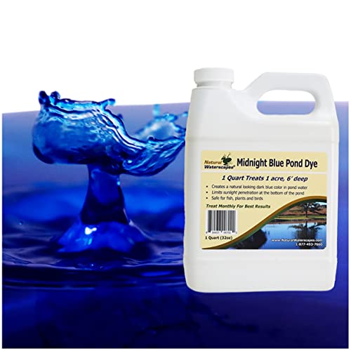 Natural Waterscapes Pond Dye - Midnight Blue Super Concentrate- 1 Quart Treats 1 Acre up to 6 Feet Deep, Dark Natural Looking Blue Pond Dye- Mix of Bright Blue Dye and Black Dye (1)
