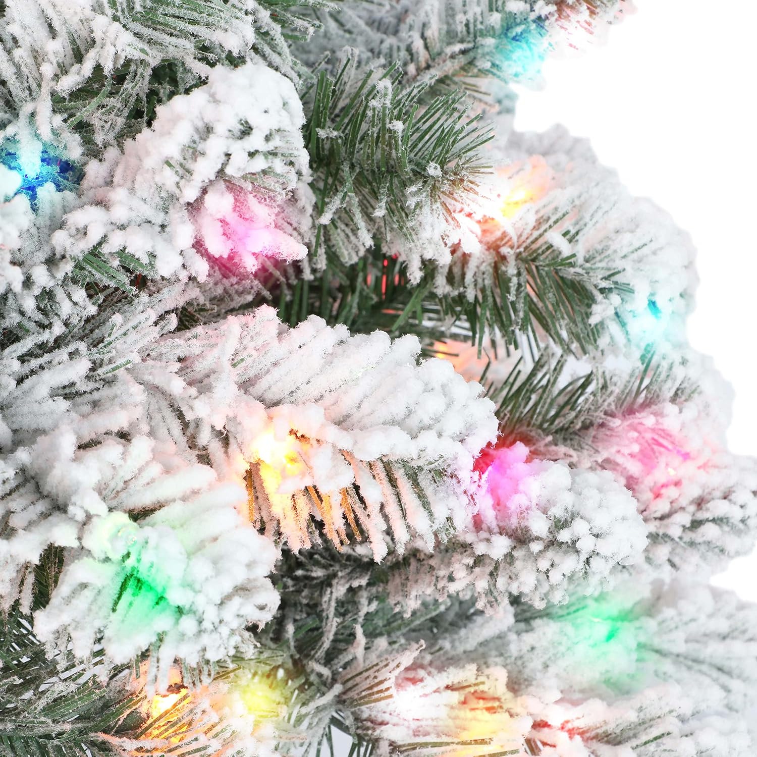 Puleo International 6.5 ft Pre-lit Flocked Virginia Pine Tree 787 Tips 300 UL Multi-Color Lights