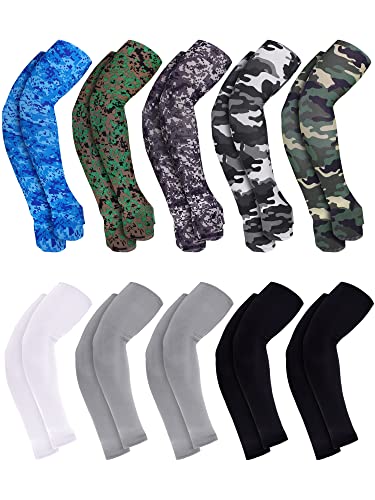 Boao 10 Pairs UV Sun Protection Arm Sleeves Cooling Anti Slip Tattoo Cover Sleeves with Thumb Holes for Men Women