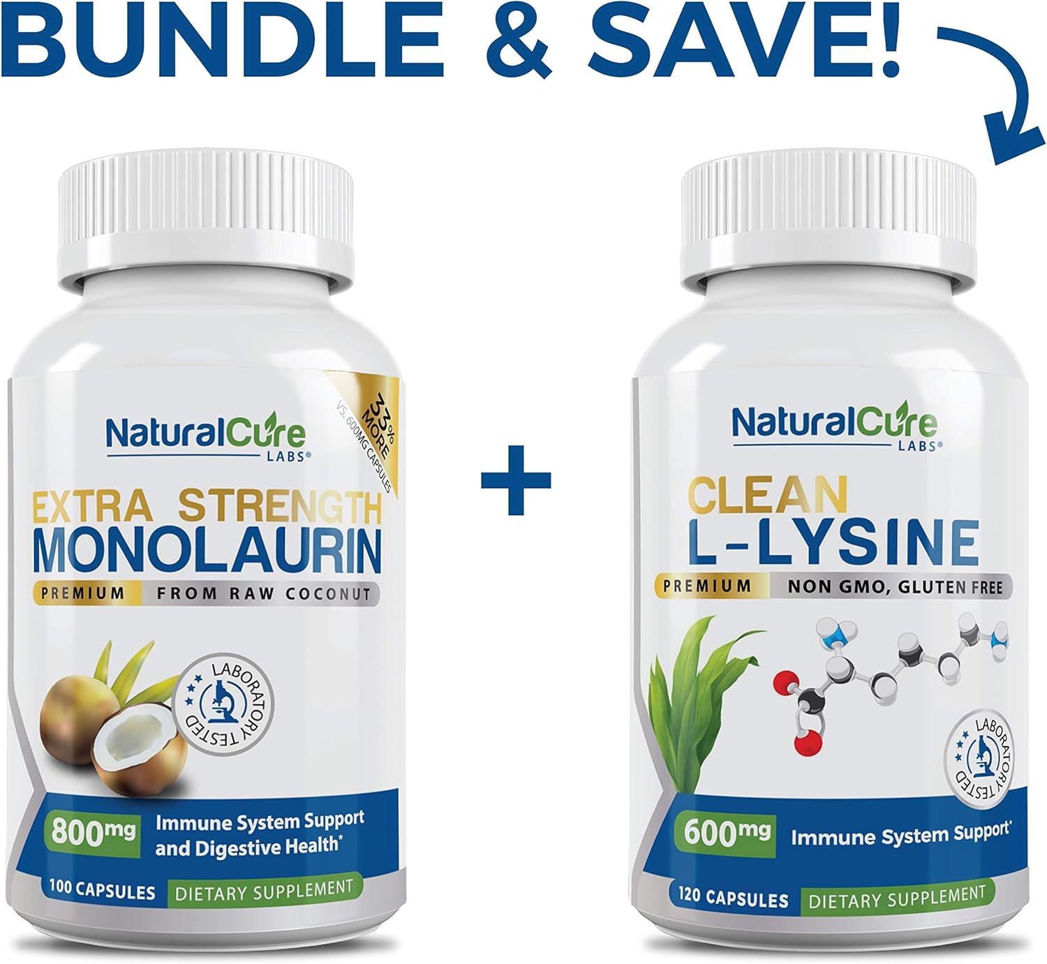 Bundle: Extra Strength Monolaurin 800mg + Clean L-Lysine 600mg