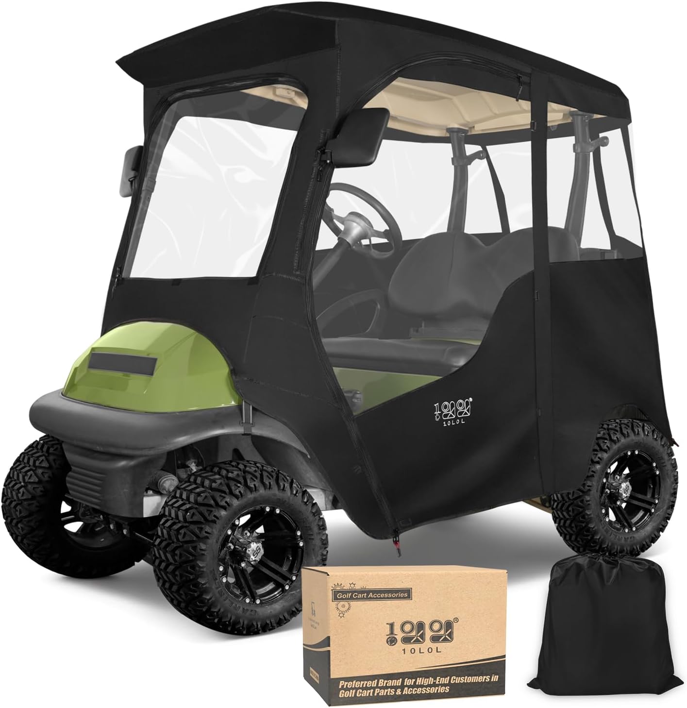 10L0L Deluxe 2 Passenger Enclosure for Club Car Precedent, Onward & Tempo Golf Cart, 4-Sided Clear PVC Window Rain Cover with Zipper Entry