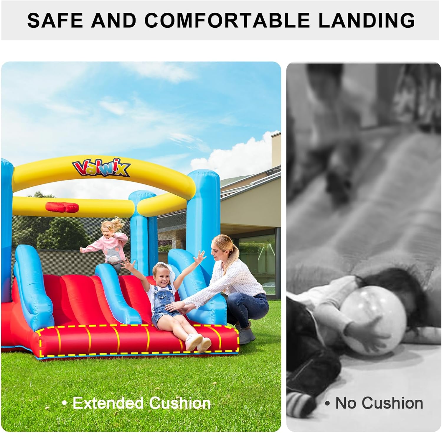 Valwix Bounce House, Inflatable Bouncer with Blower for Kids 3-10, Indoor Outdoor Bouncy Castle Double Slide, Large Bounce Area w/Basketball Hoop, 300 LBS Capacity