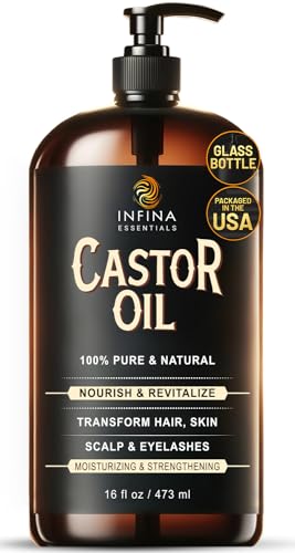 Pure Castor Oil Cold Pressed Hexane Free - Castor Oil Glass Bottle, Cold Pressed Castor Oil for Hair Growth, Face, Scalp, Skin, & Eyelashes - Nourish & Moisturize - 16 fl oz