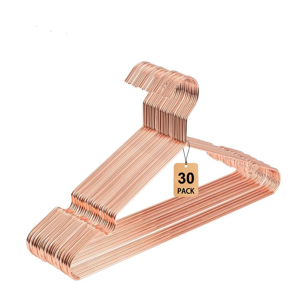10-Pack Rose Gold Metal Wire Clothes Hangers with Non-Slip - 16.5