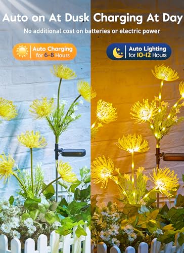 Solar Garden Lights - 4 Pack LED Solar Flower Lights with Larger & More Realistic Tulips Flowers, Bigger Solar Panel, Waterproof Solar Outdoor Lights for Yard Patio Lawn Pathway Walkway Decoration