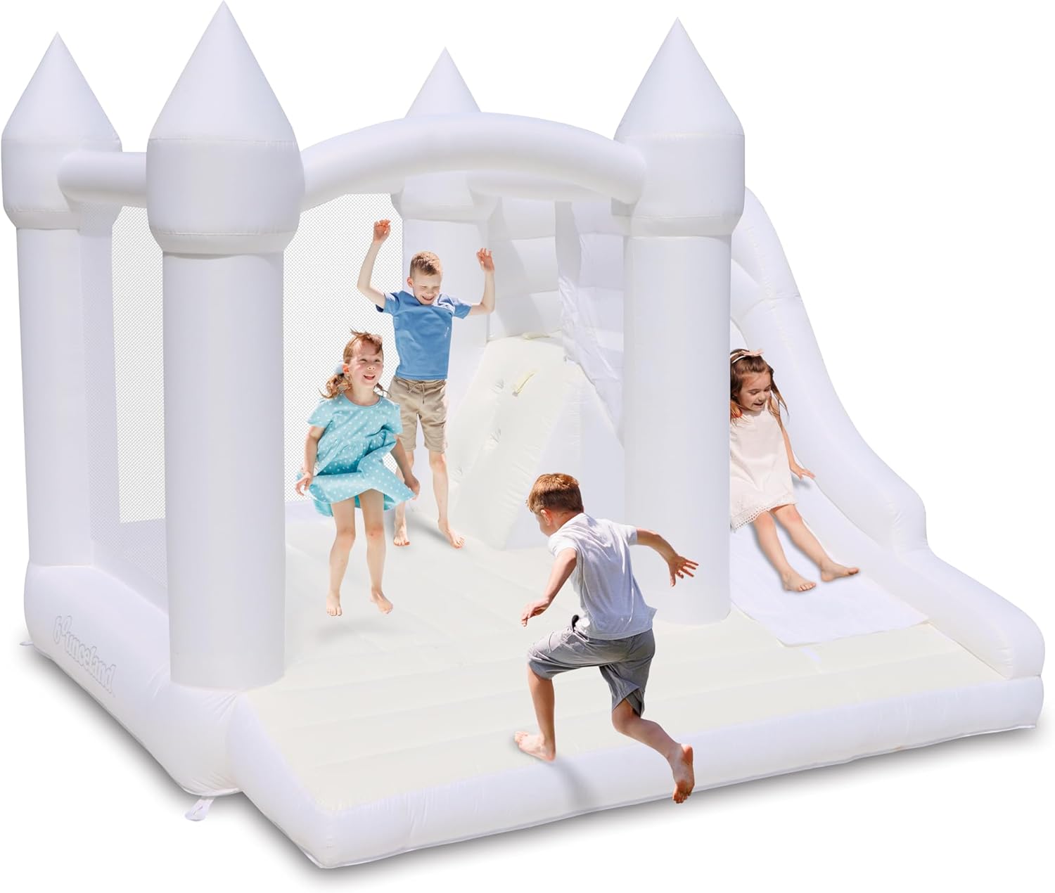 Bounceland Castle Palace Daydreamer Cloud Bounce House, 10.8 ft L x 9.8 ft W x 8.7 ft H, Basketball Hoop, UL Blower Included, Trendy Neutral Color, Fun Slide & Bounce Area, Castle Theme for Kids