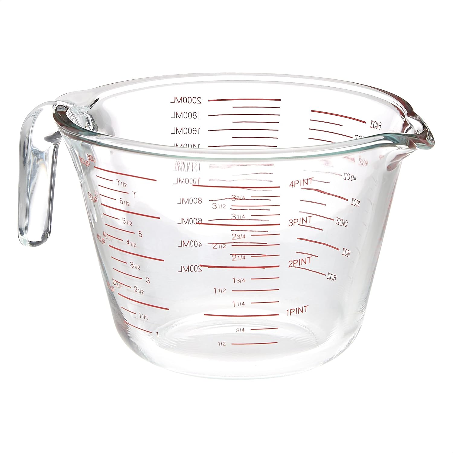 Amazon Basics Glass Measuring Cup, 8 Cup Capacity (2 Liters), Transparent (Previously AmazonCommercial brand)