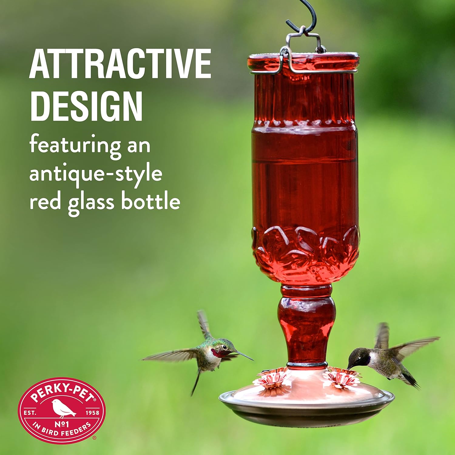 Perky-Pet 8119-2 Red Antique Bottle Hummingbird Feeder Large