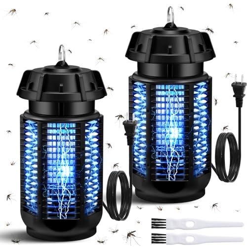 2 Pack Solar Mosquito Zapper Bug Zapper Outdoor Indoor 2500v 3 in 1 Rechargeable Electric Mosquito Killer Ip46 Waterproof Insect Fly Trap Plug in with RGB Light and Reading Lamp for Patio Garden