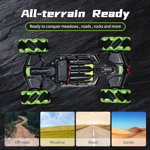 RC Car Shoot Nerf Bullet, Remote Control Hand Gesture Stunt Drift Truck, Hand Remote, 360°Rotating Battle Tanks with Soft Bullets Water Bomb, Spray, Music, Led, Toy Gifts（Green）…