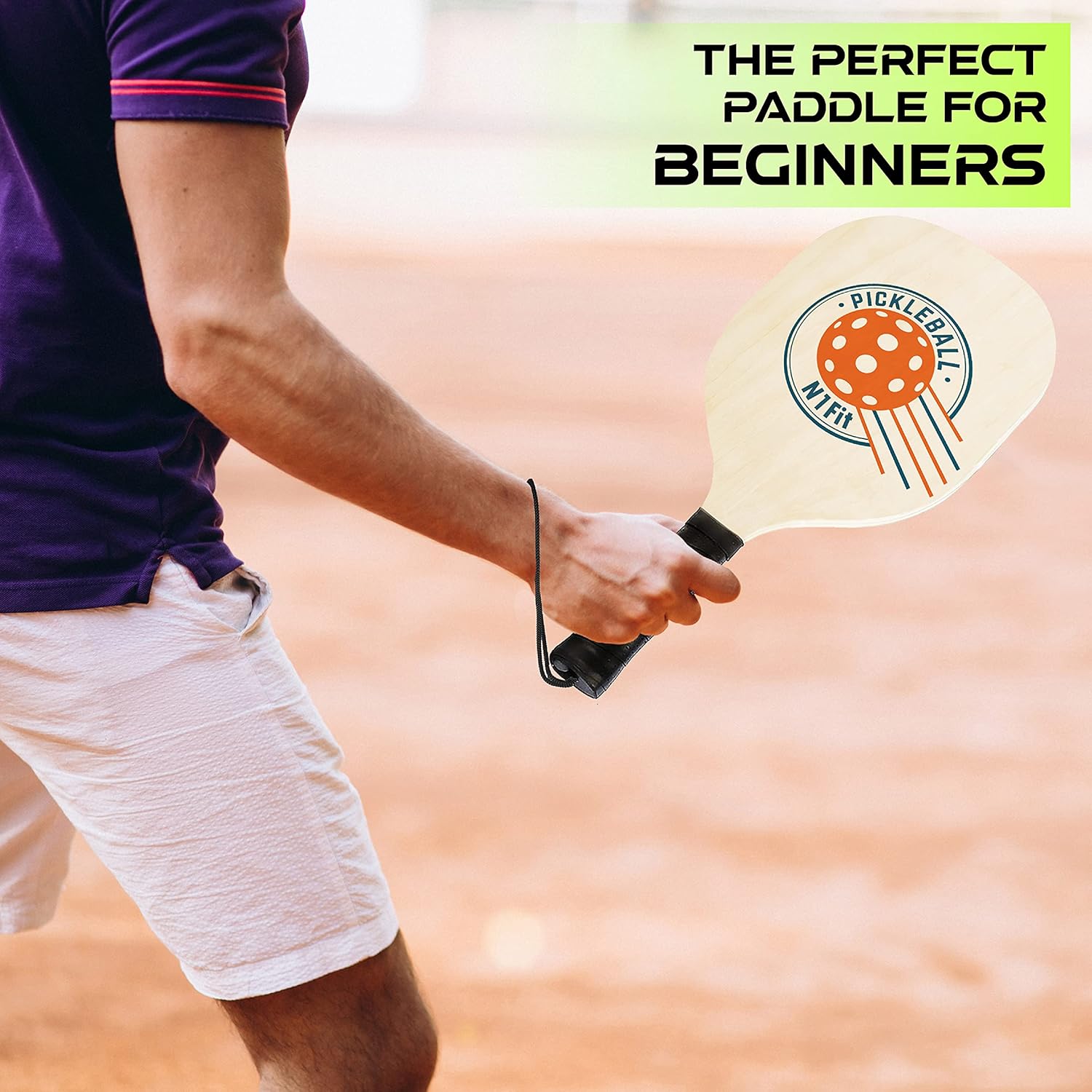 Wood Pickleball Paddle 4 Pack, Wooden Pickleball Paddles, Pickleball Set with 1 Carry Bag and 6 Balls, 7-ply Basswood, Pickle Ball Raquette Set with Ergonomic Cushion Grip, Pickleball Rackets