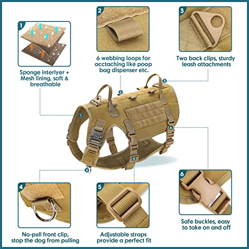 Didog Tactical Dog Vest Harness, No Pull Military Dog Harness with 2 Handles，Adjustable & Escape Proof Training Vest for Medium Large Dogs, Black L