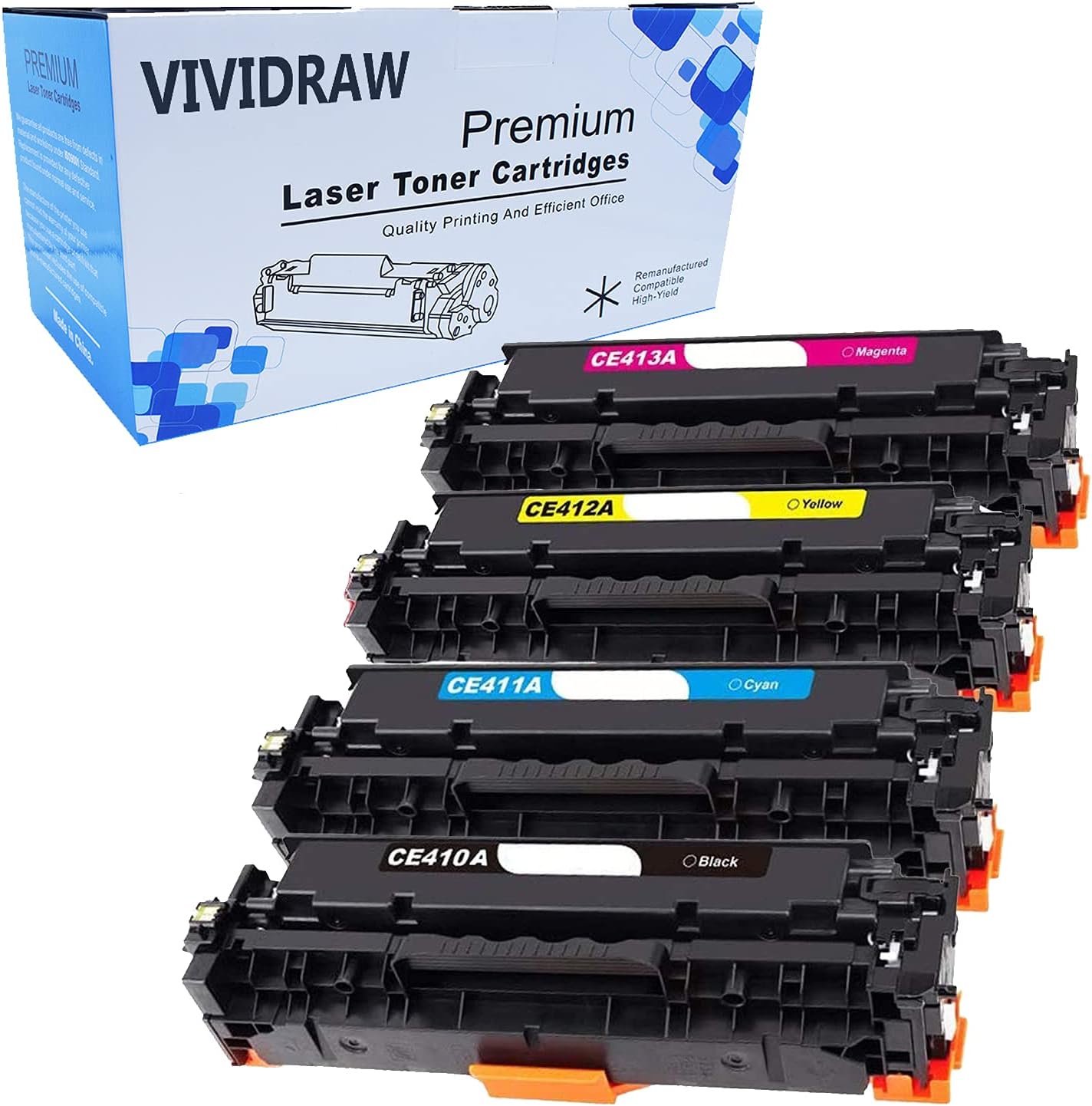 Remanufactured Toner Cartridge Replacement for HP 305A CE410A CE411A CE412A CE413A for Laserjet Pro 400 M451dn M451nw M475dn M475dw M451dw M375nw (1 Black, 1 Cyan, 1 Magenta, 1 Yellow)4 Pack