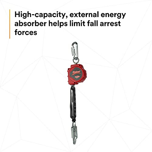 3M Protecta 3100403 Self Retracting Lifeline Rebel 6' (18M) Web, Steel Snap Hook and Carabiner, Black/Red