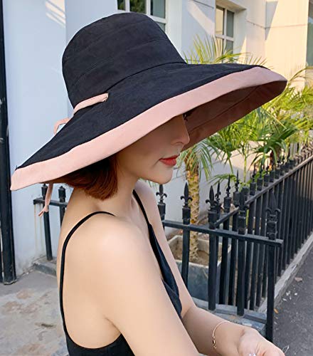 Women's Sun Hat Packable Reversible Bucket Hat UV Sun Protection Wide Brim Summer Beach Cap