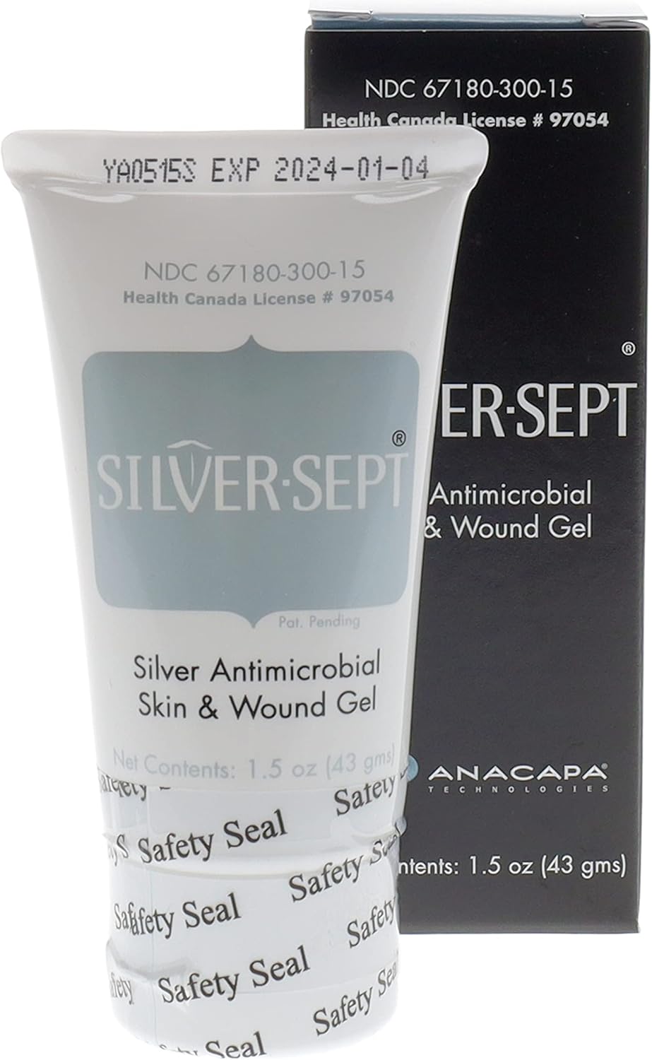 Silver-Sept-Silver Skin and Wound Gel 1.5 oz, Tube for Foot and Leg Ulcer Treatment, 1st and 2nd Degree Burn Care