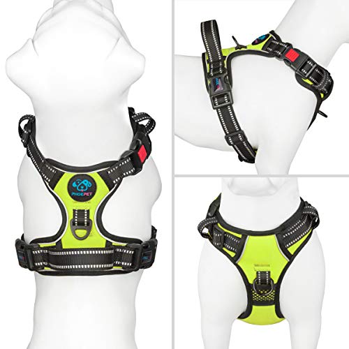 PHOEPET Reflective Dog Harness Large Breed Adjustable No Pull Vest with with Handle 2 Metal Rings 3 Buckles [Easy to Put on & Take off](L, Black)