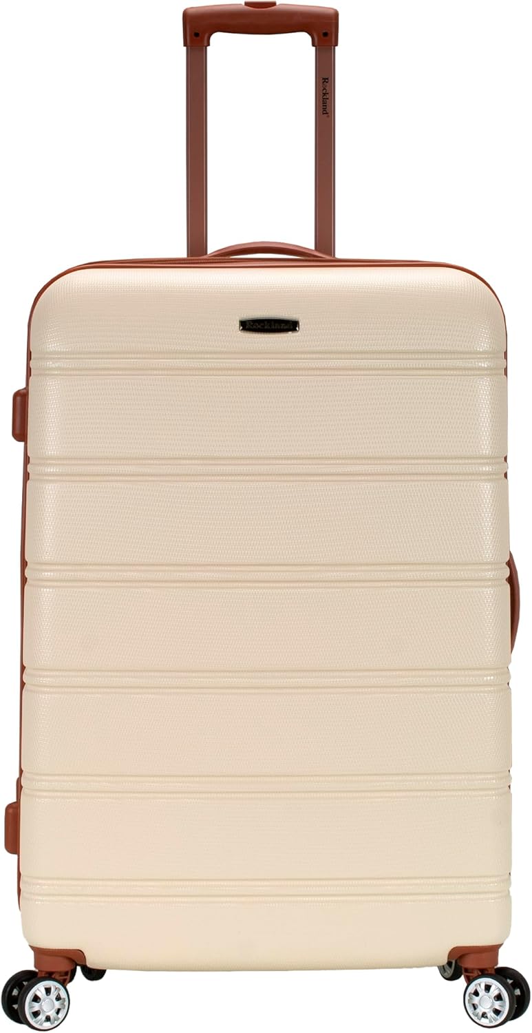 Rockland Melbourne Hardside Expandable Spinner Wheel Luggage, White, Checked Large 28