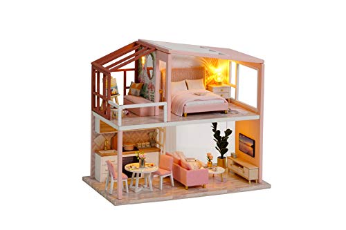 Flever Wooden DIY Dollhouse Kit, 1:32 Scale Miniature with Furniture, Dust Proof Cover, Creative Craft Gift with The Nordic Apartmen for Lovers and Friends (Meet Happiness)