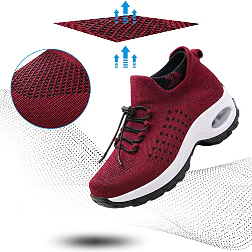 Padgene Women Walking Shoes Orthopedic Sock Sneakers Slip-On Breathable Mesh Trainers Women's Nursing Work Comfortable Casual Ladies Air Cushion Athletic Shoes Running Jogging Shoes