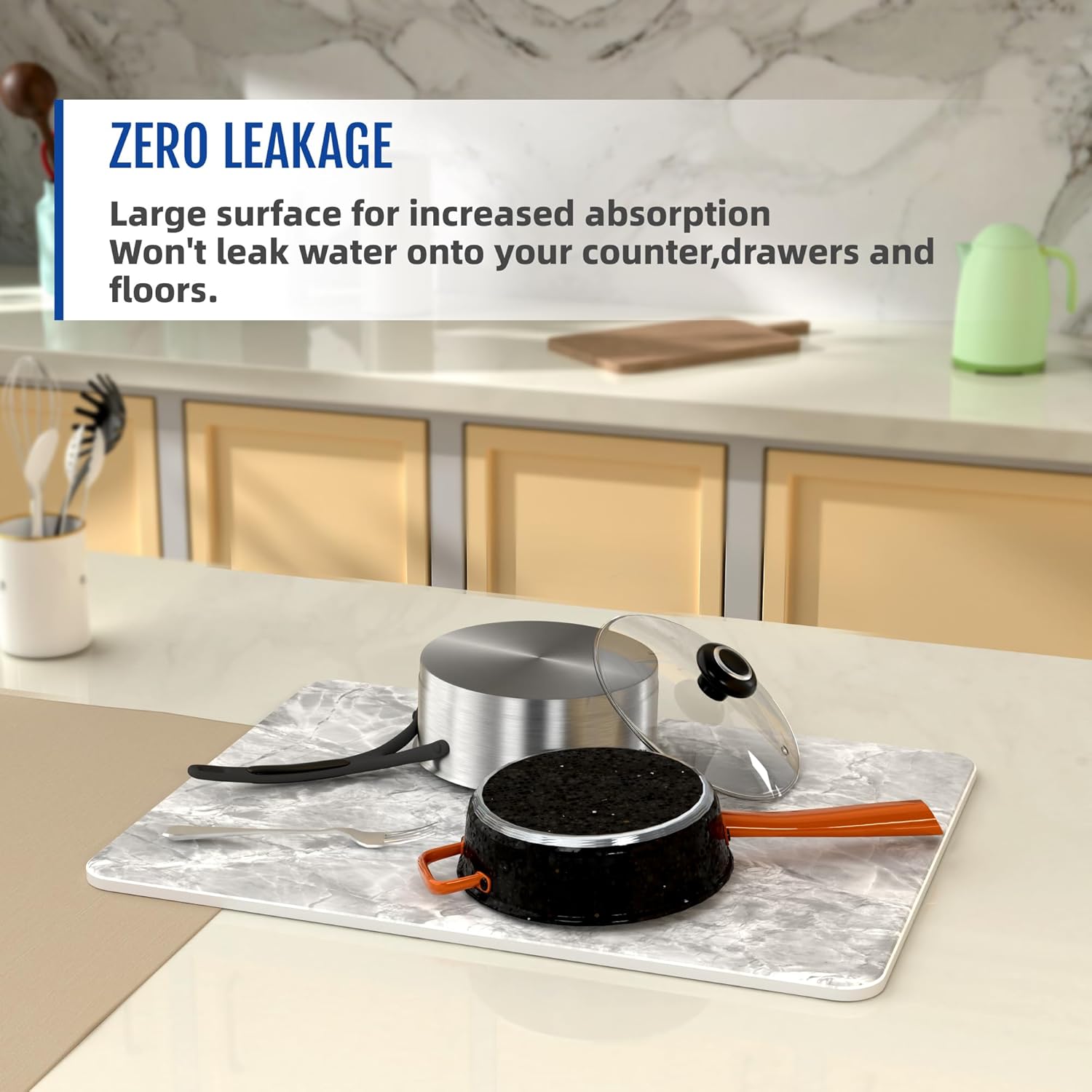 Stone Dish Drying Mat for Kitchen 2 PACK Super Absorbent Fast Drying Counter Marble Stone Mat Kitchen 15.7x11.8 in (2PACK-GRAY)