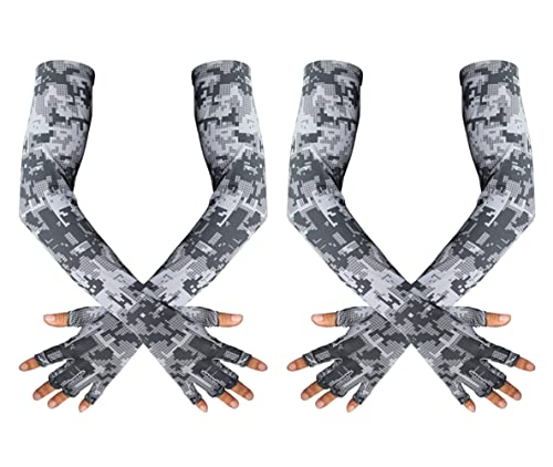 UV Protection Gloved Arm Sleeves for Men & Women Cycling Ice Arm Sleeve Fingerless Sun Compression Long Arm Cover