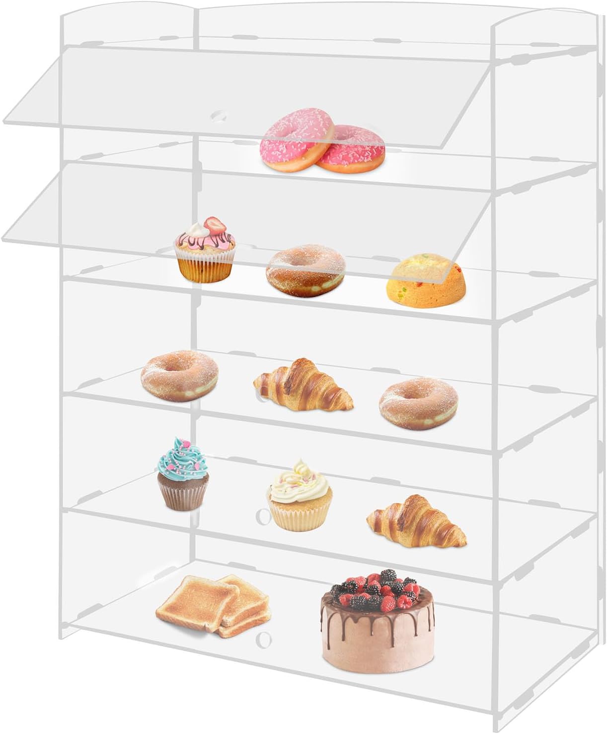 Acrylic Display Cases, 5-Layer Pastry Bakery Display Case, Acrylic Bakery Display Case, Countertop Display Case, Cookie Display Case for Donut Bagels Cake Cookie, 18.7×8.5×24.4 Inch