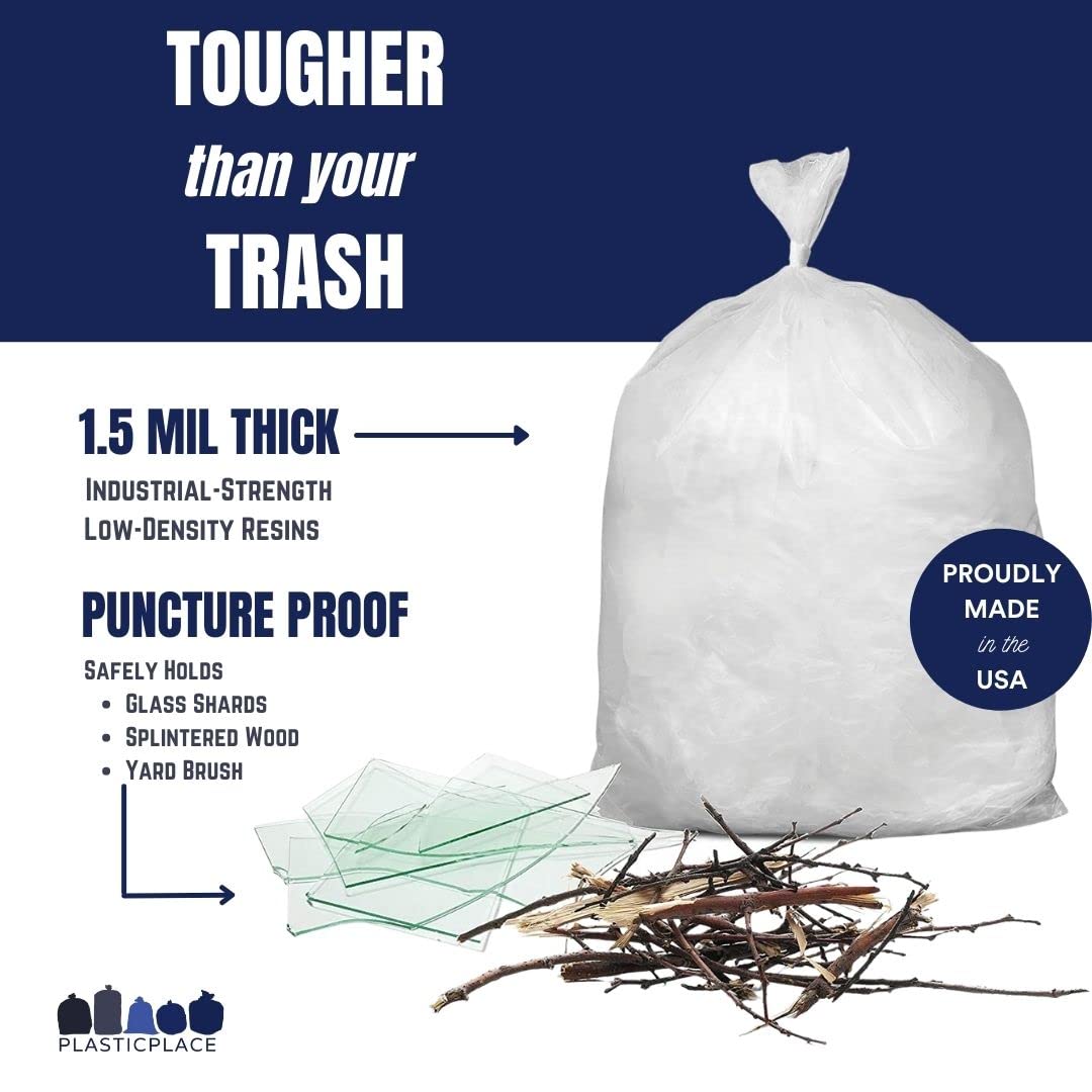 Plasticplace - W33LDC1 33 Gallon Trash Bags │ 1.2 Mil │ Clear Heavy Duty Garbage Can Liners │ 33