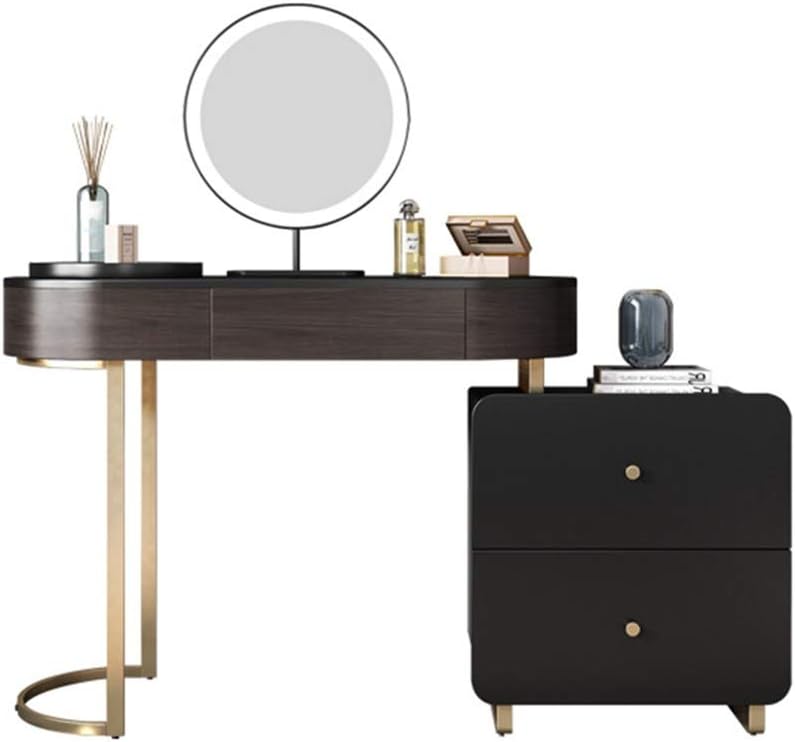 Vanity Table Set Furniture Dressing Table 3-Drawer Makeup Dresser Set with Stool Oval Mirror 38.1x14.1x29.5inch