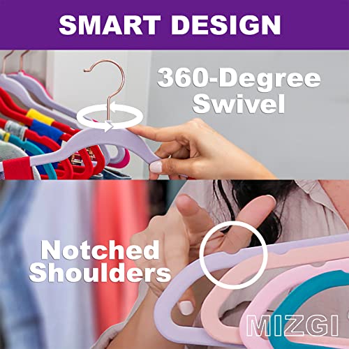 MIZGI Premium Velvet Hangers (50 Pack) Heavyduty - Non Slip Felt Hangers - Velvet Suit Hangers Black - Chrome Hooks,Space Saving Clothes Hangers