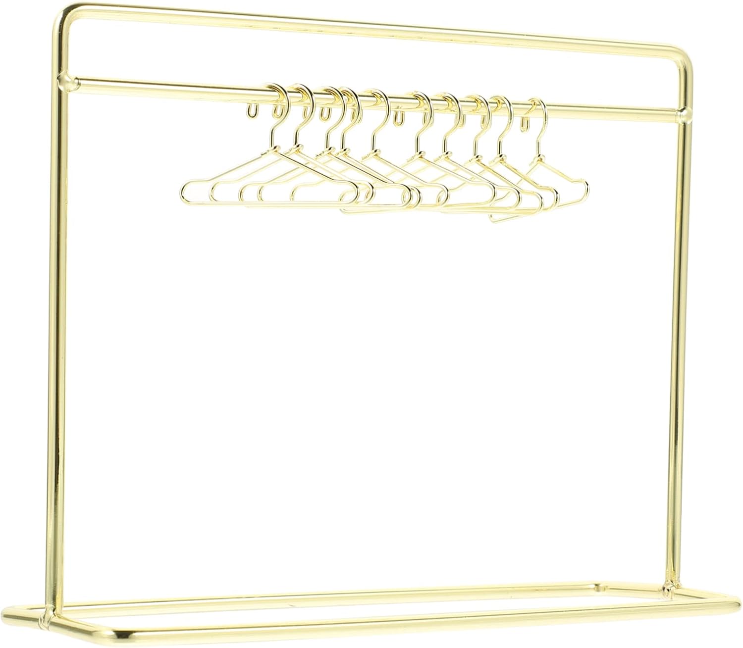 NUOBESTY Doll Hangers Miniature Garment Rack with 10pcs Mini Clothes Hangers Metal Dress Outfit Holders for Closet Wardrobe Dollhouse Furniture Accessories Golden Doll Closet