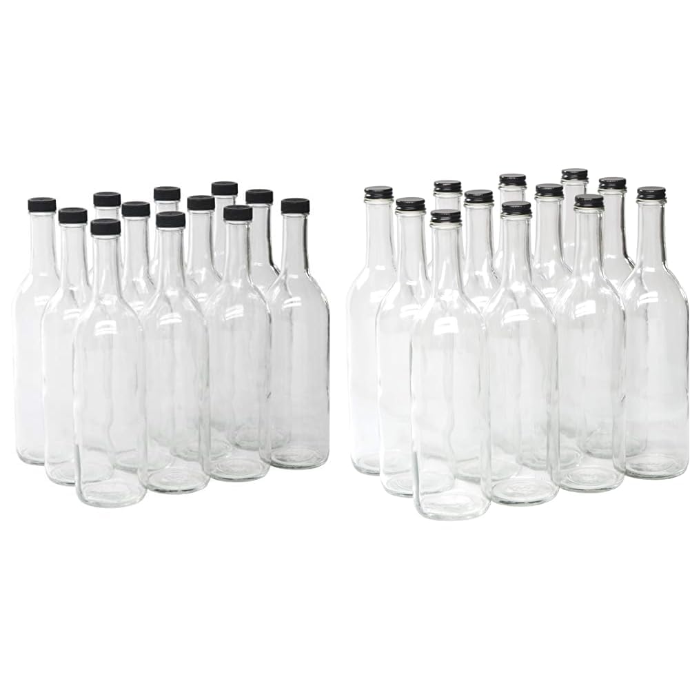 North Mountain Supply 750ml Clear Glass Bordeaux Wine Bottle Flat-Bottomed Screw-Top Finish & 750ml Clear Glass Bordeaux Wine Bottle Flat-Bottomed Screw-Top Finish